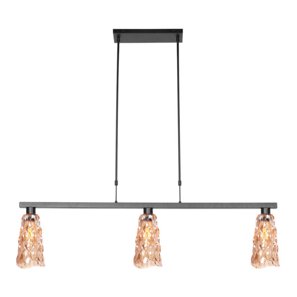 Steinhauer Vidrio hanglamp – In hoogte verstelbaar – E27 (grote fitting) – Amberkleurig en Zwart