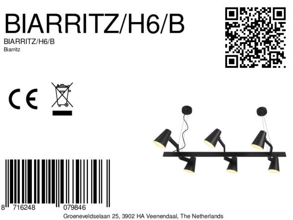 Langwerpige zwarte 6-lichts hanglamp It's About RoMi Biarritz - Image 11